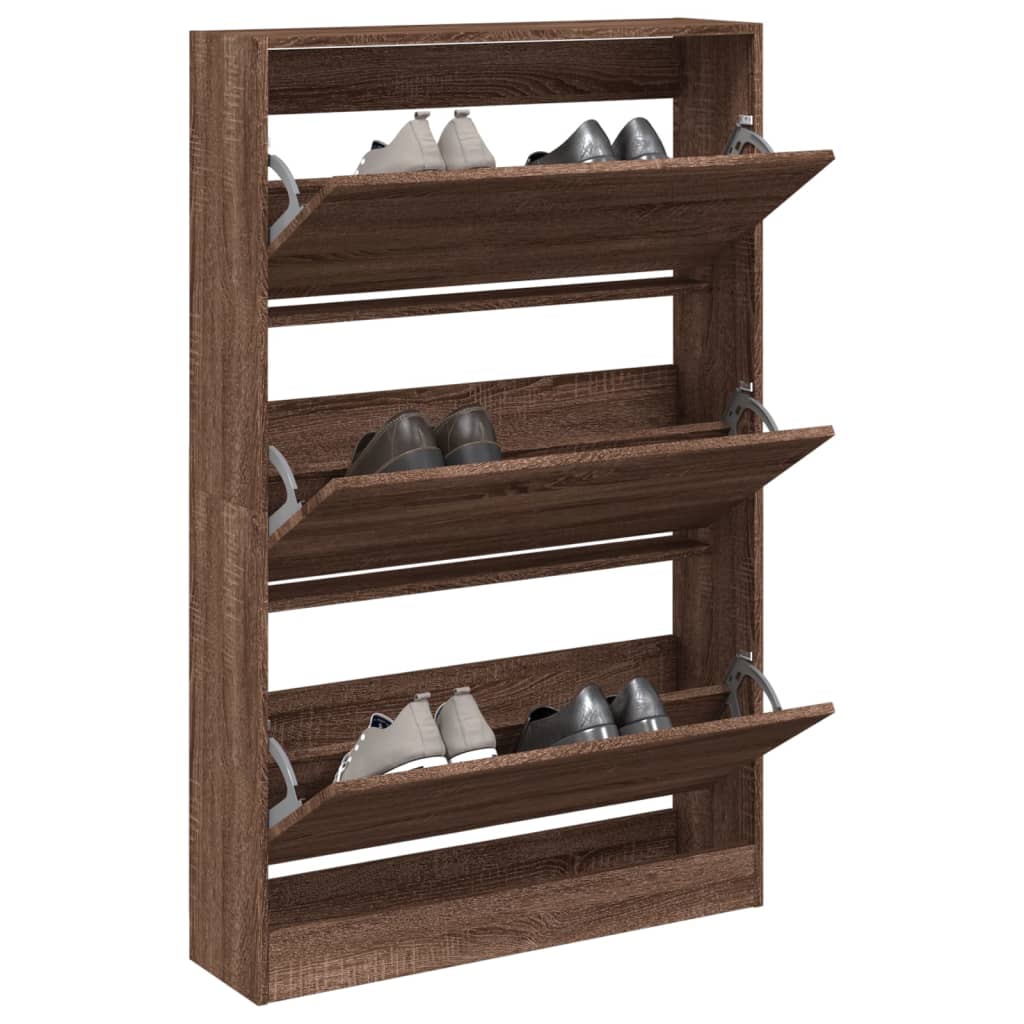 Schoenenkast 80X21X125,5 Cm Bewerkt Hout Bruin Eikenkleur