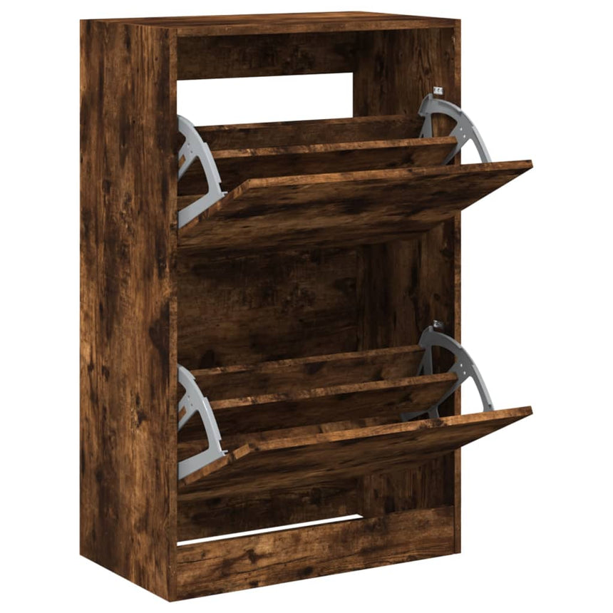 Schoenenkast 60X34X96,5 Cm Bewerkt Hout Kleurig Gerookt Eiken