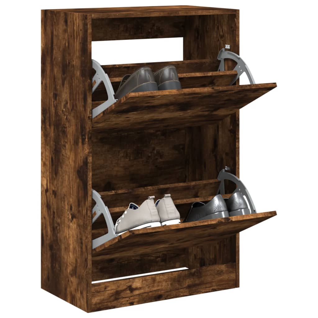Schoenenkast 60X34X96,5 Cm Bewerkt Hout Kleurig Gerookt Eiken