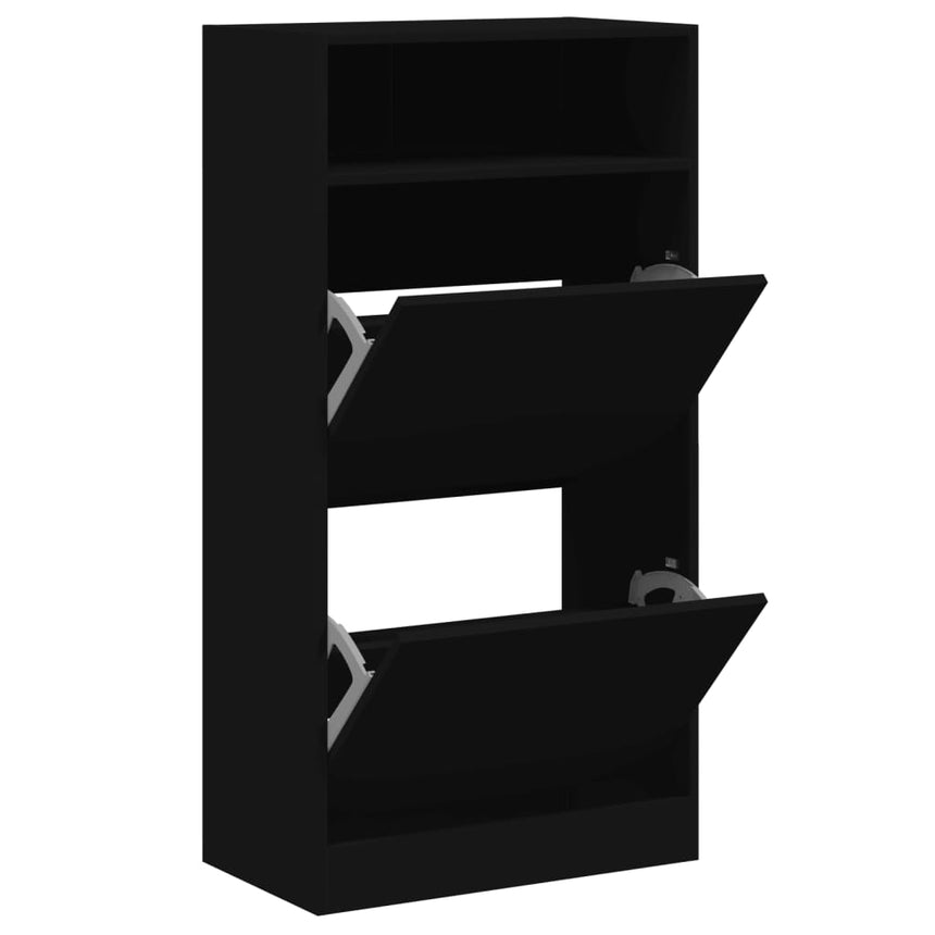 Schoenenkast 60X34X116 Cm Bewerkt Hout Zwart