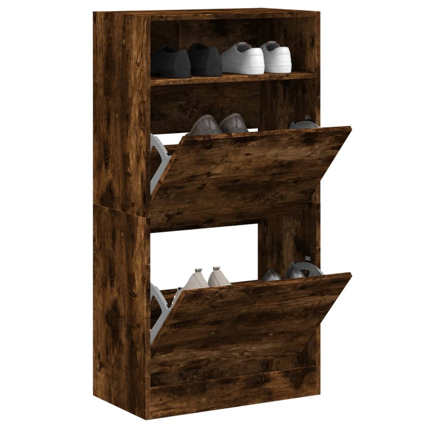 Schoenenkast Met 2 Klaplades 80X34X116 Cm Kleurig Gerookt Eiken