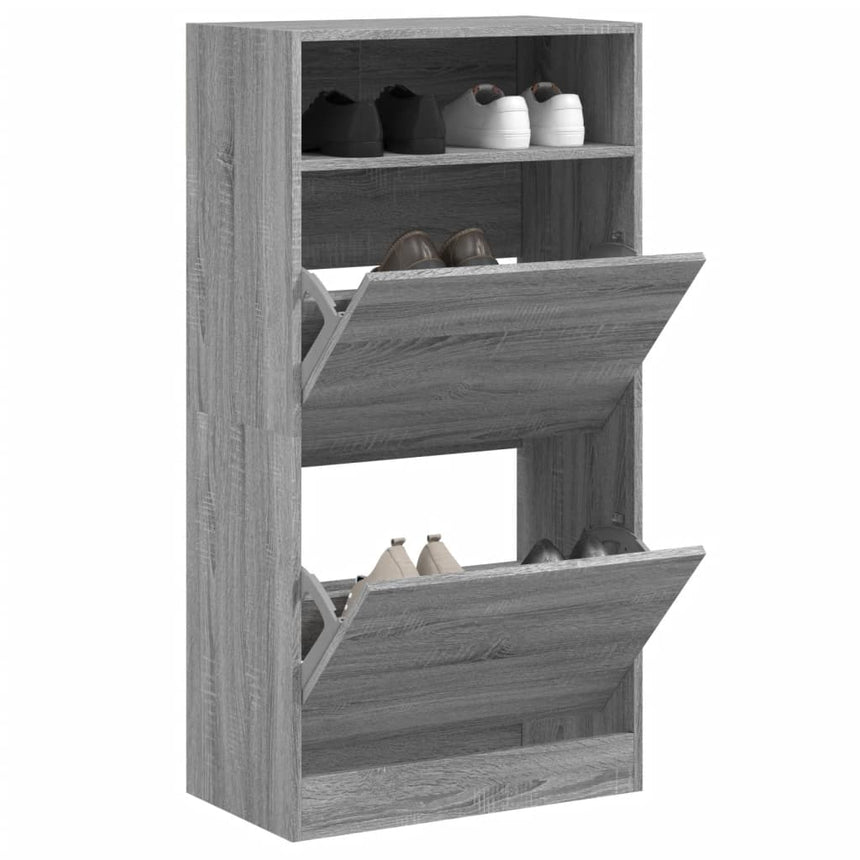 Schoenenkast Met 2 Klaplades 80X34X116 Cm Grijs Sonoma