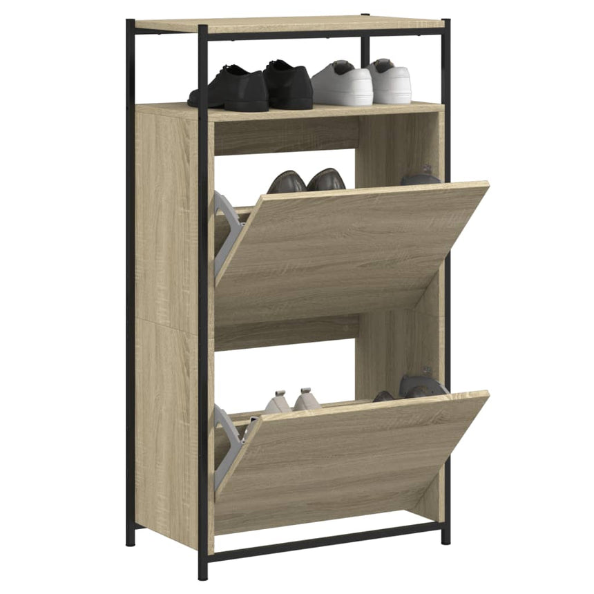 Schoenenkast Met 4 Klaplades 100X34X112 Cm Kleurig Sonoma Eiken