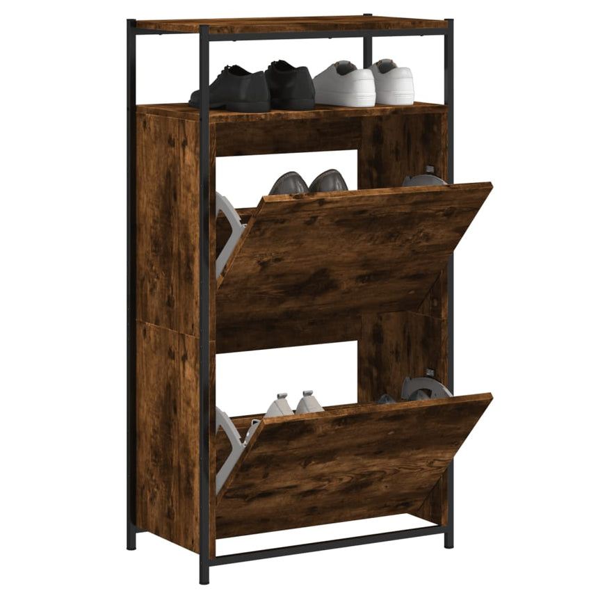 Schoenenkast Met 4 Klaplades 100X34X112 Cm Kleurig Gerookt Eiken