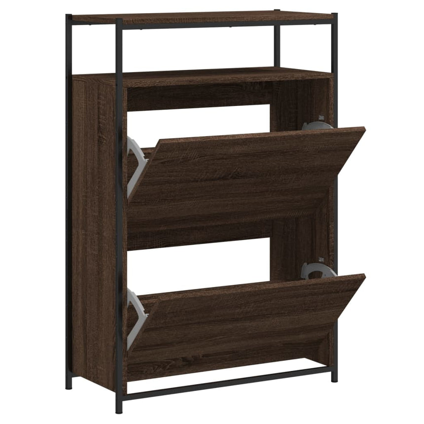 Schoenenkast 75X34X112 Cm Bewerkt Hout Bruin Eikenkleur
