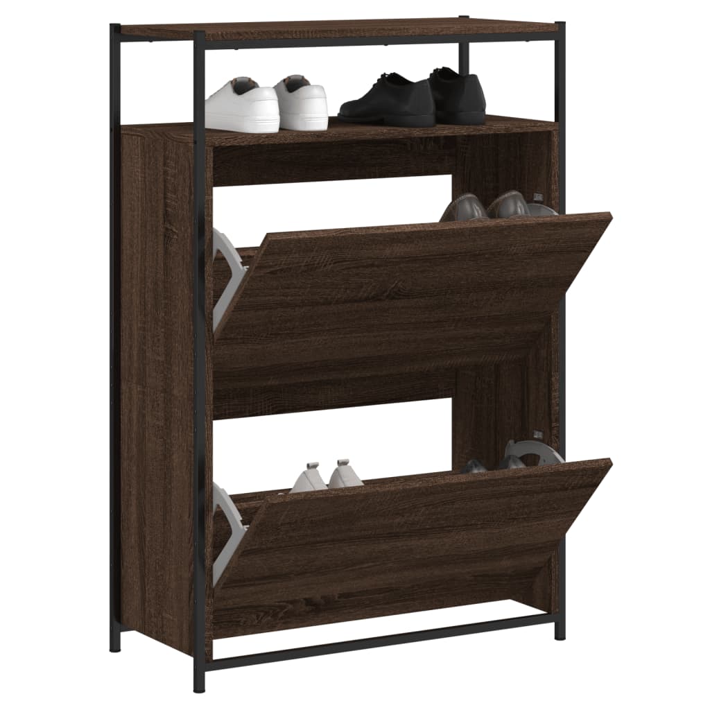 Schoenenkast 75X34X112 Cm Bewerkt Hout Bruin Eikenkleur