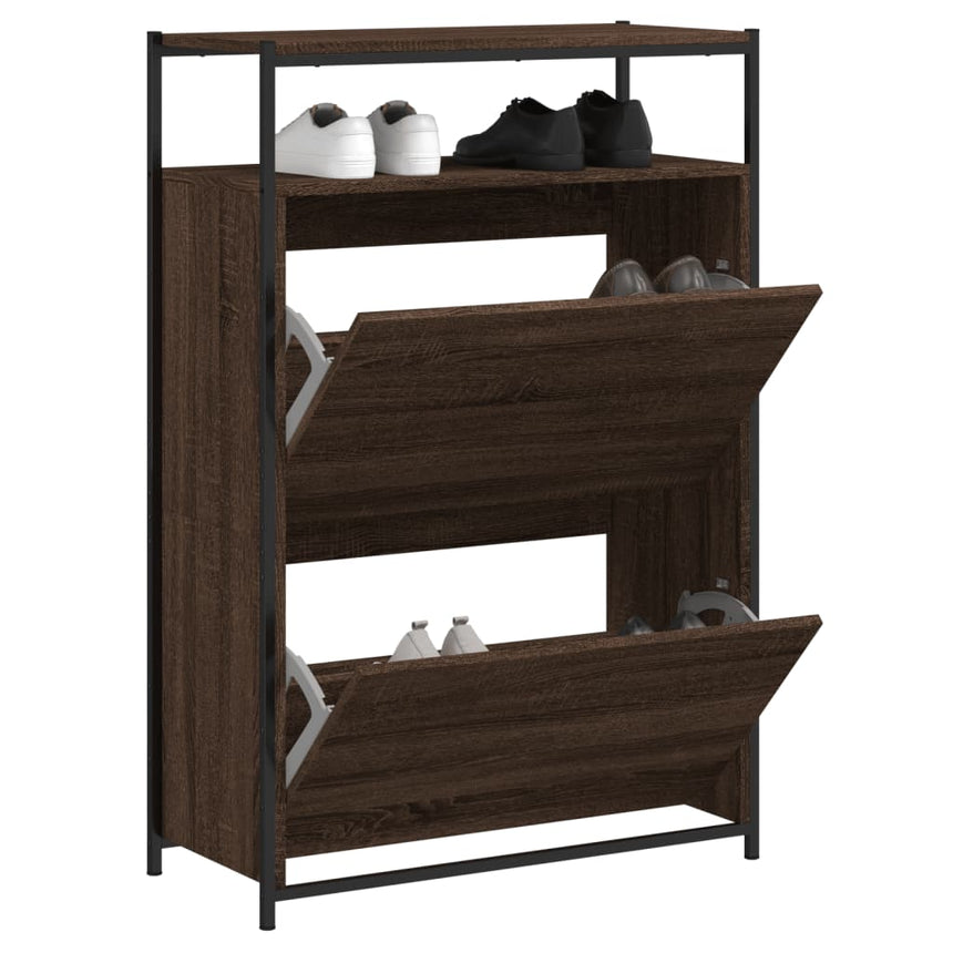 Schoenenkast 75X34X112 Cm Bewerkt Hout Bruin Eikenkleur
