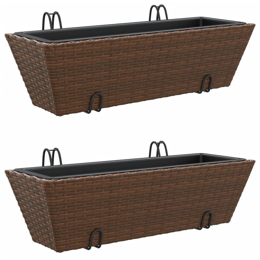 Plantenbakken 2 St Met Haken Poly Rattan Bruin