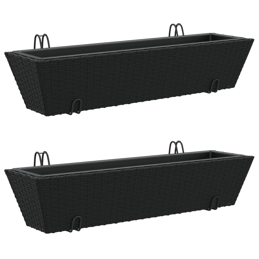 Plantenbakken 2 St Met Haken Poly Rattan Zwart