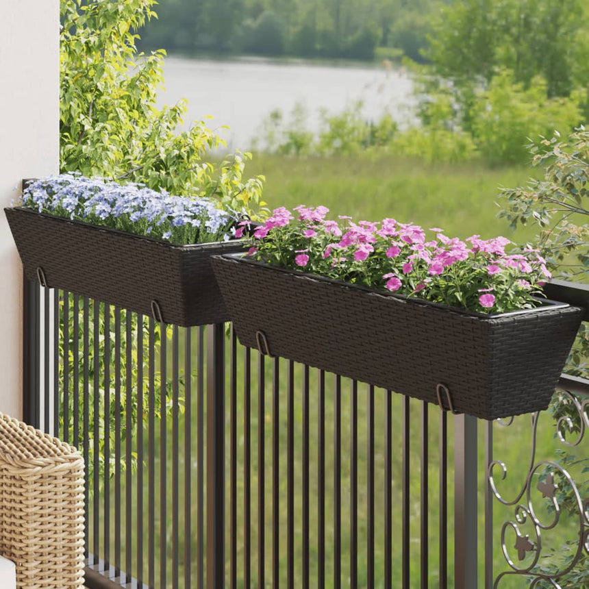 Plantenbakken 2 St Met Haken Poly Rattan Zwart