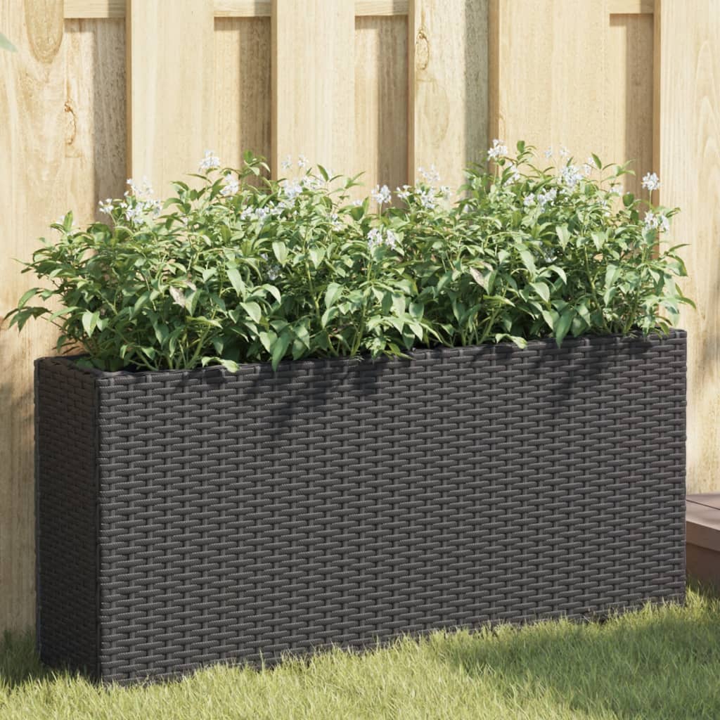 Plantenbak Met 2 Potten 90X20X40 Cm Poly Rattan