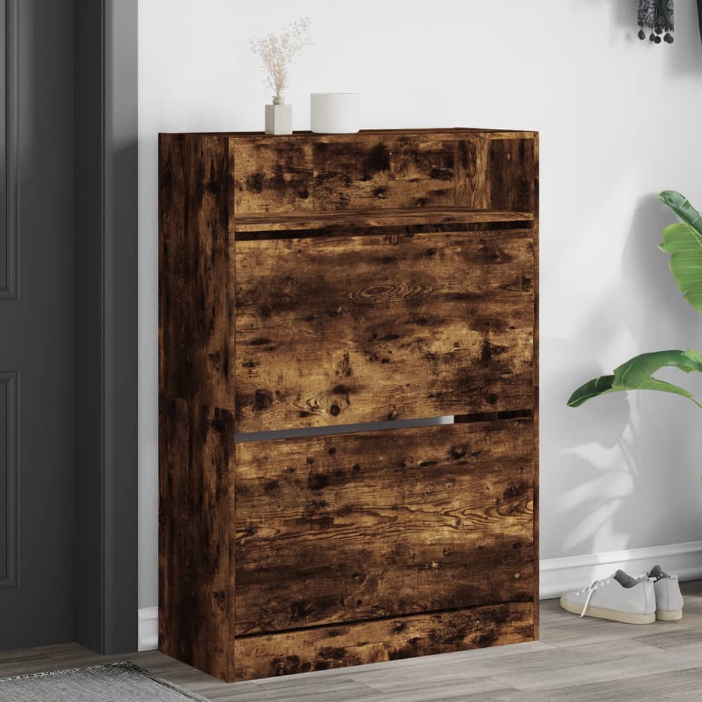 Schoenenkast Met 2 Klaplades 80X34X116 Cm Kleurig Gerookt Eiken