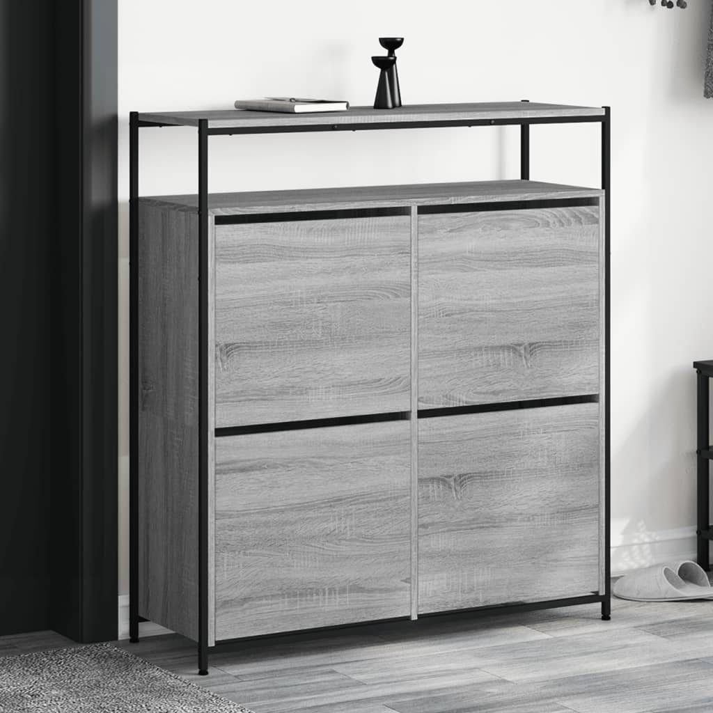 Schoenenkast Met 4 Klaplades 100X34X112 Cm Eiken Grijs Sonoma