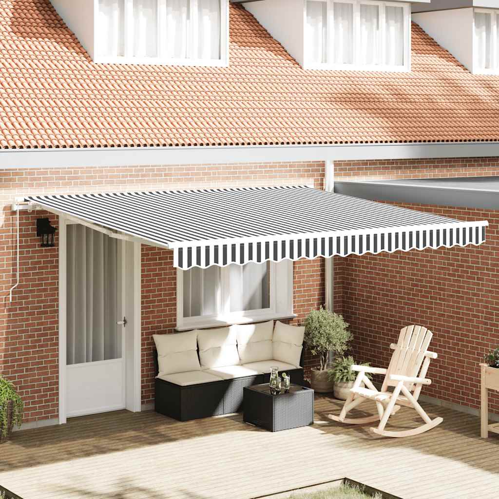 Luifel Handmatig Uittrekbaar 400X300 Cm Antraciet En Wit Natuurlijk Douglashout