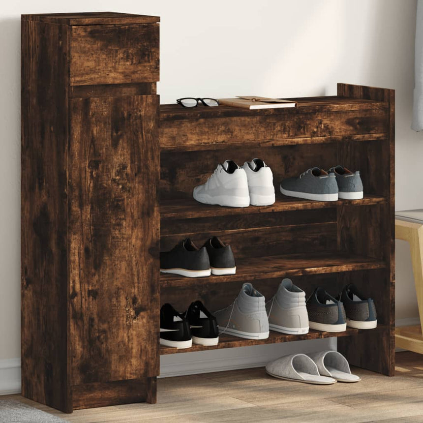 Schoenenkast 100,5X28X100 Cm Bewerkt Hout Kleurig Gerookt Eiken