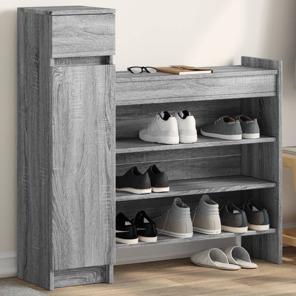 Schoenenkast 100,5X28X100 Cm Bewerkt Hout Eiken Grijs Sonoma