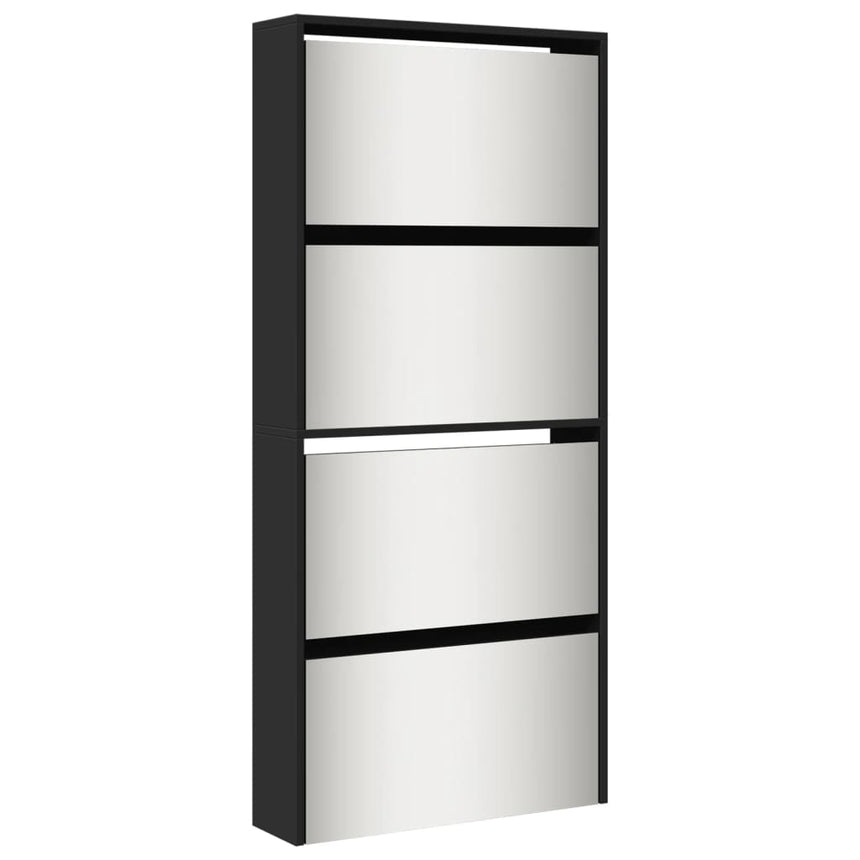 Schoenenkast Met Spiegel 4-Laags 63X17X134 Cm Zwart