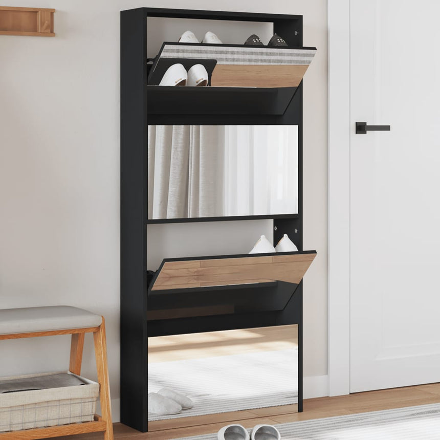 Schoenenkast Met Spiegel 4-Laags 63X17X134 Cm Zwart