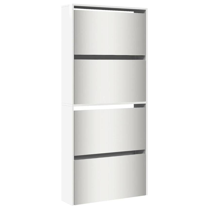Schoenenkast Met Spiegel 4-Laags 63X17X134 Cm Hoogglans Wit