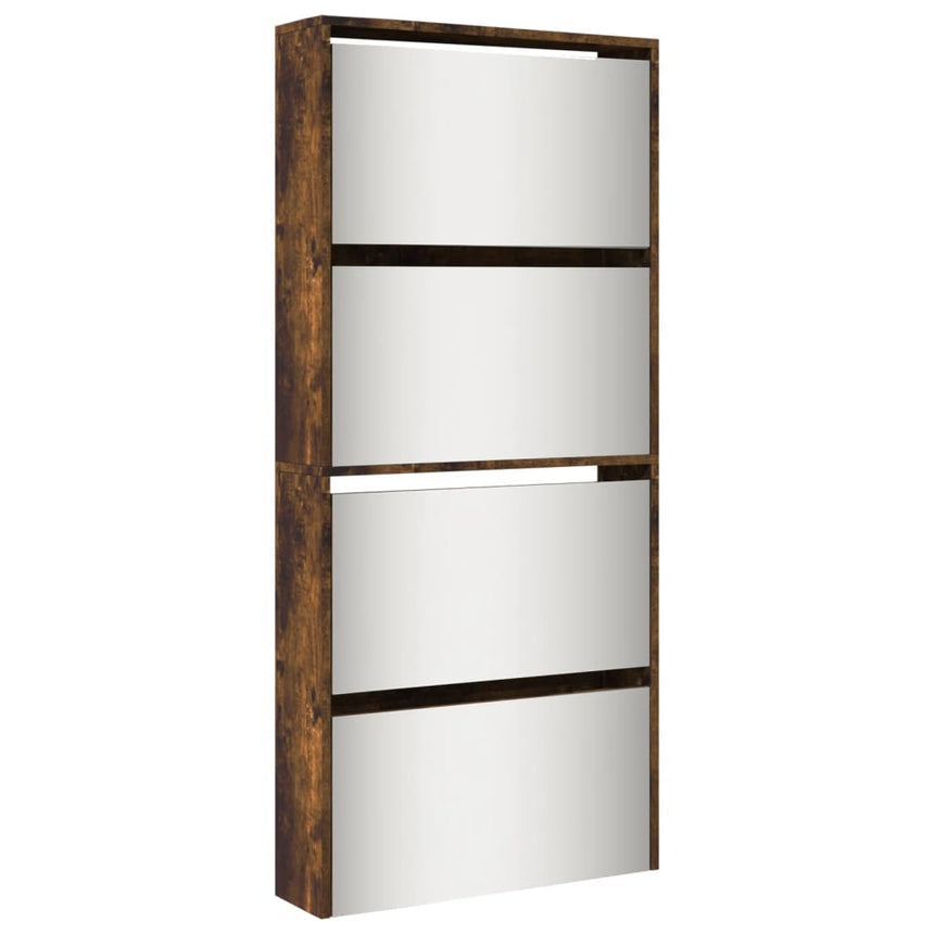 Schoenenkast Met Spiegel 4-Laags 63X17X134 Cm Gerookt Eiken