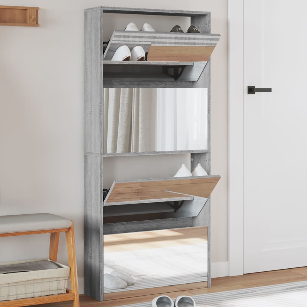 Schoenenkast Met Spiegel 4-Laags 63X17X134 Cm Grijs Sonoma