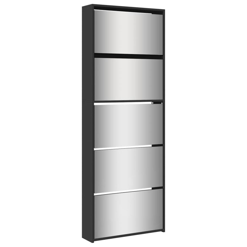 Schoenenkast Met Spiegel 5-Laags 63X17X169,5 Cm Zwart