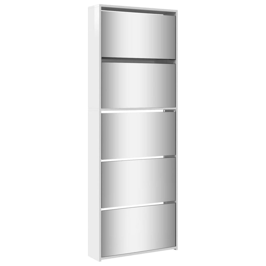 Schoenenkast Met Spiegel 5-Laags 63X17X169,5 Cm Hoogglans Wit