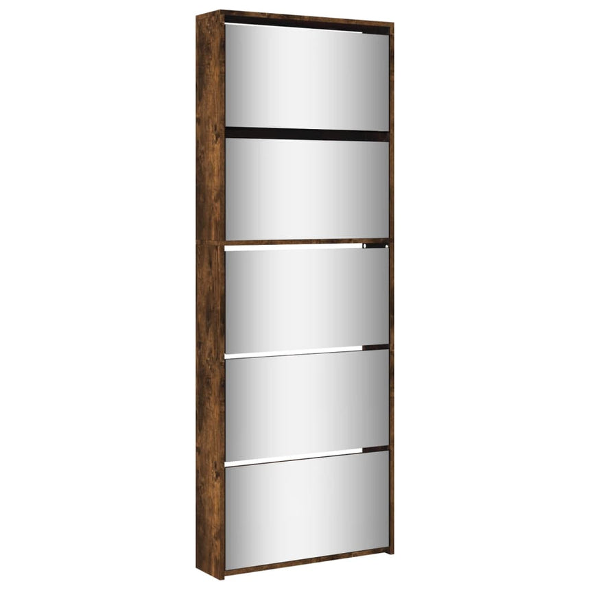 Schoenenkast Met Spiegel 5-Laags 63X17X169,5 Cm Gerookt Eiken