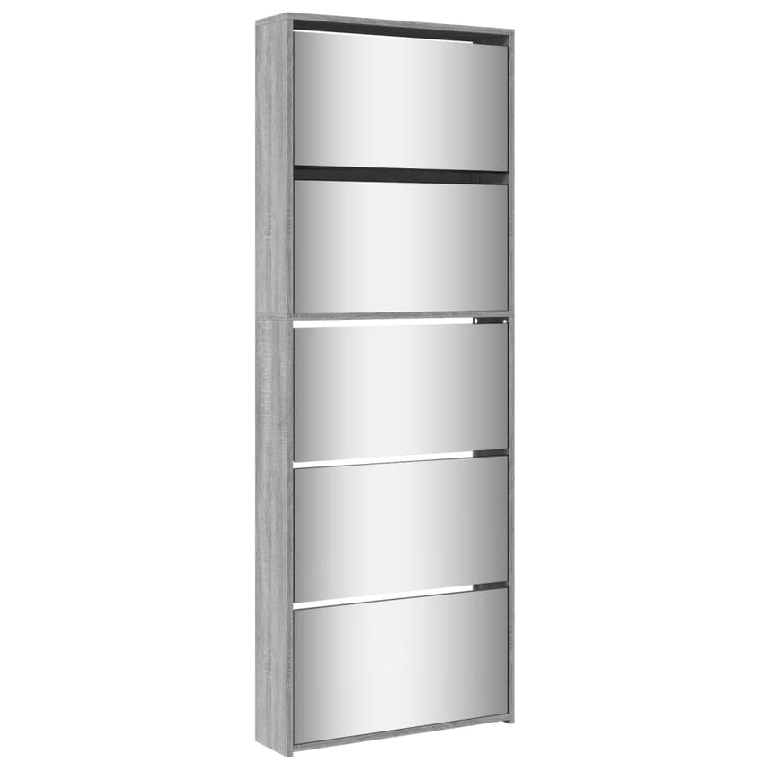 Schoenenkast Met Spiegel 5-Laags 63X17X169,5 Cm Grijs Sonoma