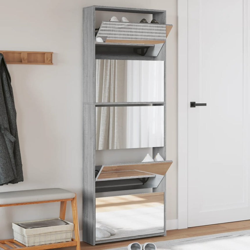 Schoenenkast Met Spiegel 5-Laags 63X17X169,5 Cm Grijs Sonoma