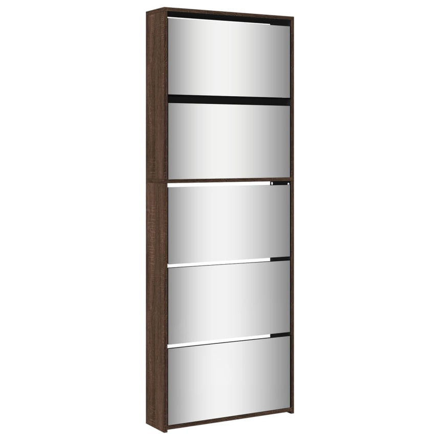 Schoenenkast Met Spiegel 5-Laags 63X17X169,5 Cm Bruineikenkleur Bruin Eikenkleur