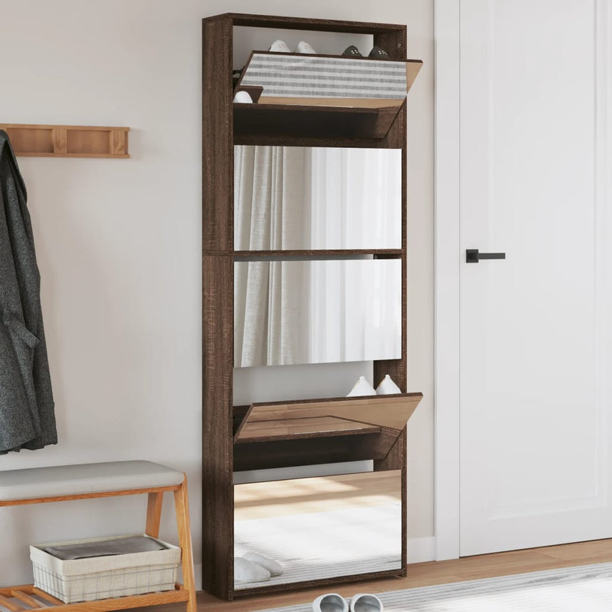 Schoenenkast Met Spiegel 5-Laags 63X17X169,5 Cm Bruineikenkleur Bruin Eikenkleur