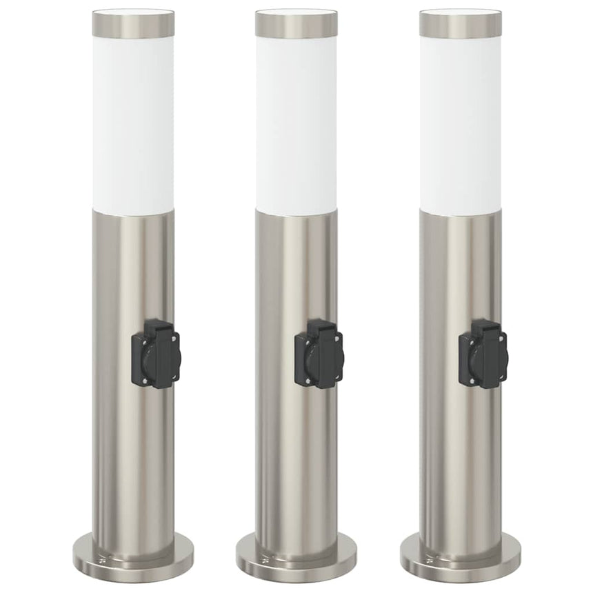 Bolderverlichting Met Stopcontact 3 Stuks 50 Cm Roestvrij Staal Ip44