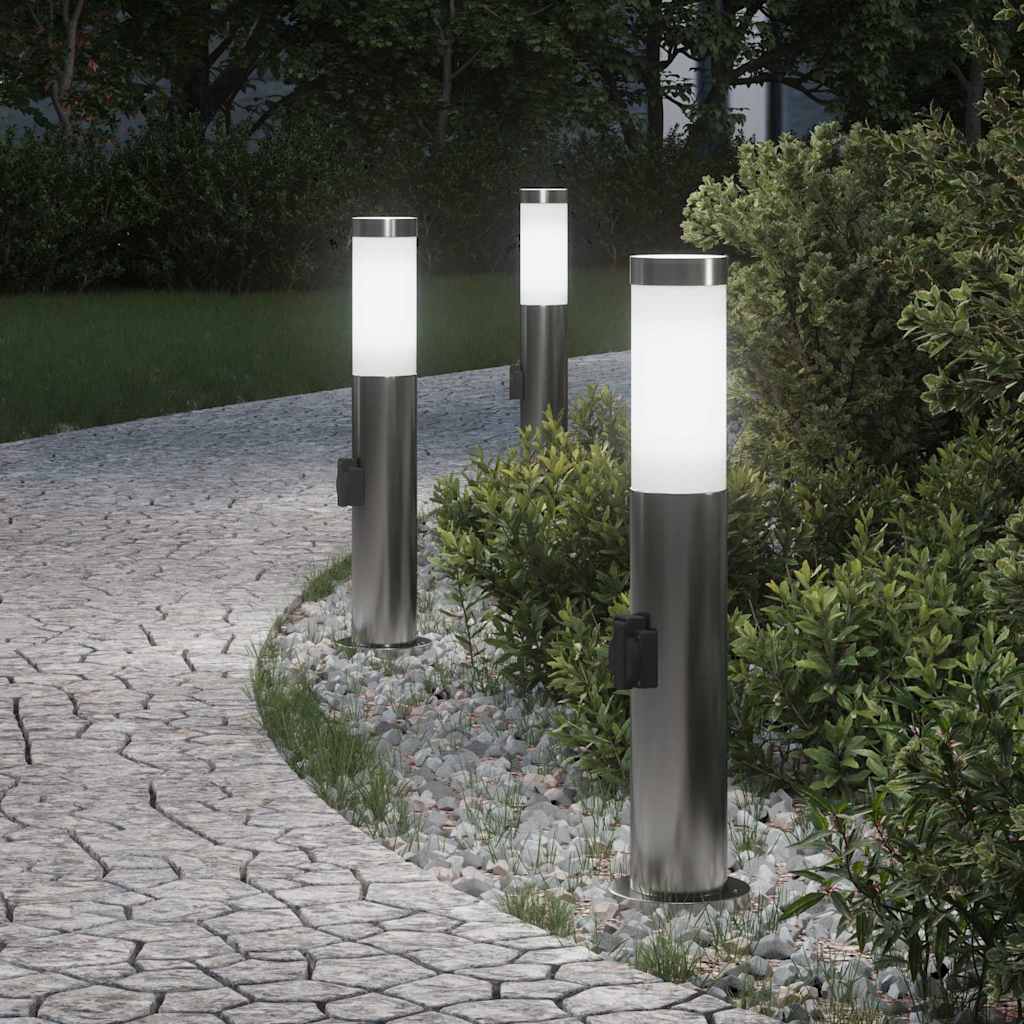Bolderverlichting Met Stopcontact 3 Stuks 50 Cm Roestvrij Staal Ip44