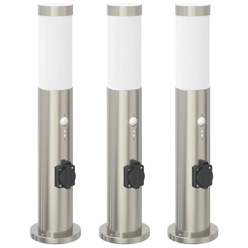 Bolderverlichting Met Sensor En Stopcontact 3 Stuks 50 Cm Roestvrij Staal Ip44