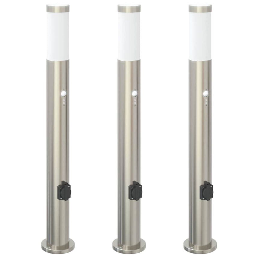 Bolderverlichting Met Sensor En Stopcontact 3 Stuks 80 Cm Roestvrij Staal Ip44