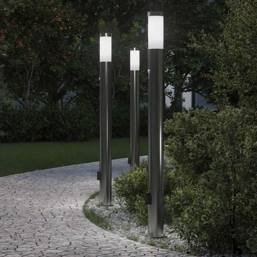 Bolderverlichting Met Sensor En Stopcontact 3 Stuks 110 Cm Roestvrij Staal Ip44