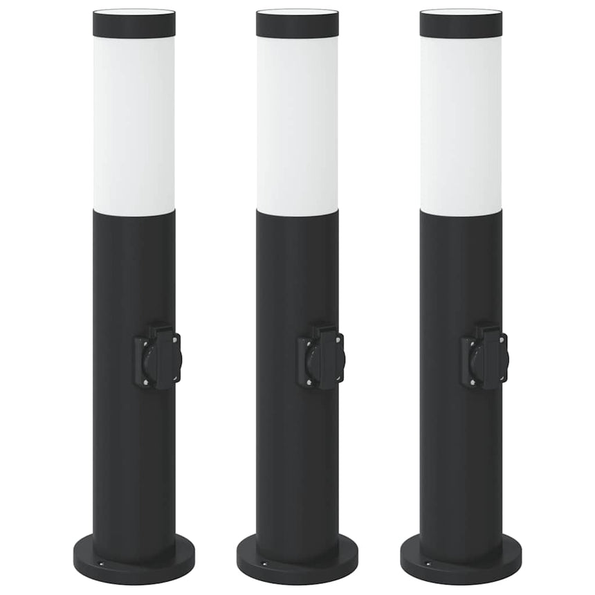 Bolderverlichting Met Stopcontact 3 Stuks 50 Cm Roestvrij Staal Ip44
