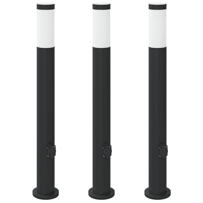 Bolderverlichting Met Stopcontact 3 Stuks 80 Cm Roestvrij Staal Ip44