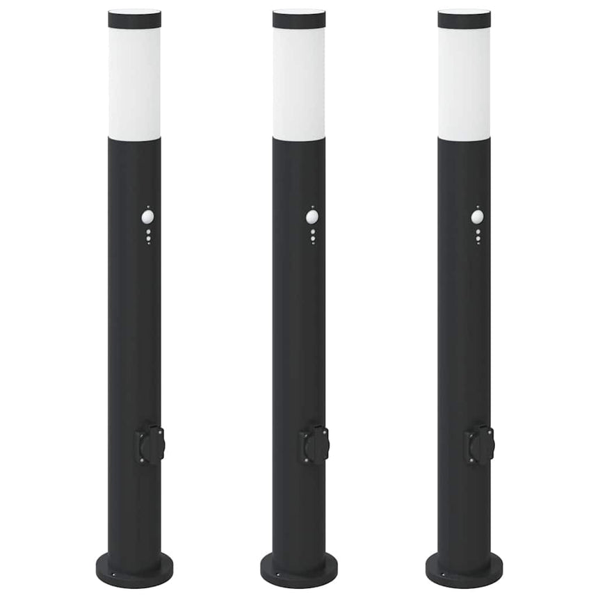 Bolderverlichting Met Sensor En Stopcontact 3 Stuks 80 Cm Roestvrij Staal Ip44