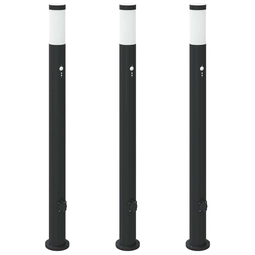 Bolderverlichting Met Sensor En Stopcontact 3 Stuks 110 Cm Roestvrij Staal Ip44