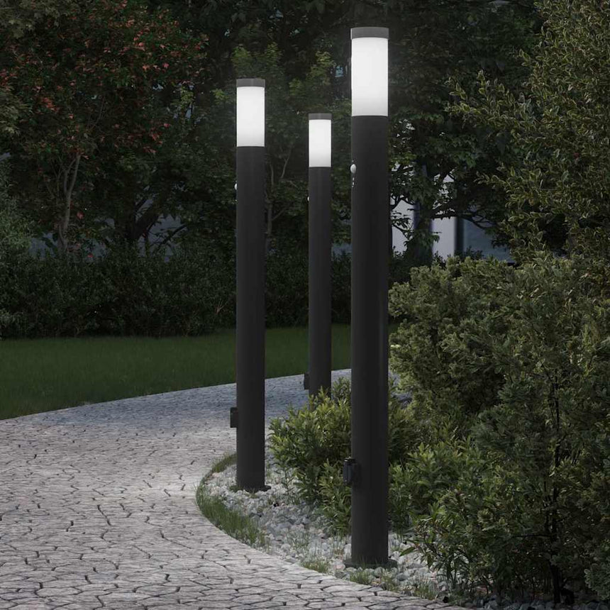 Bolderverlichting Met Sensor En Stopcontact 3 Stuks 110 Cm Roestvrij Staal Ip44