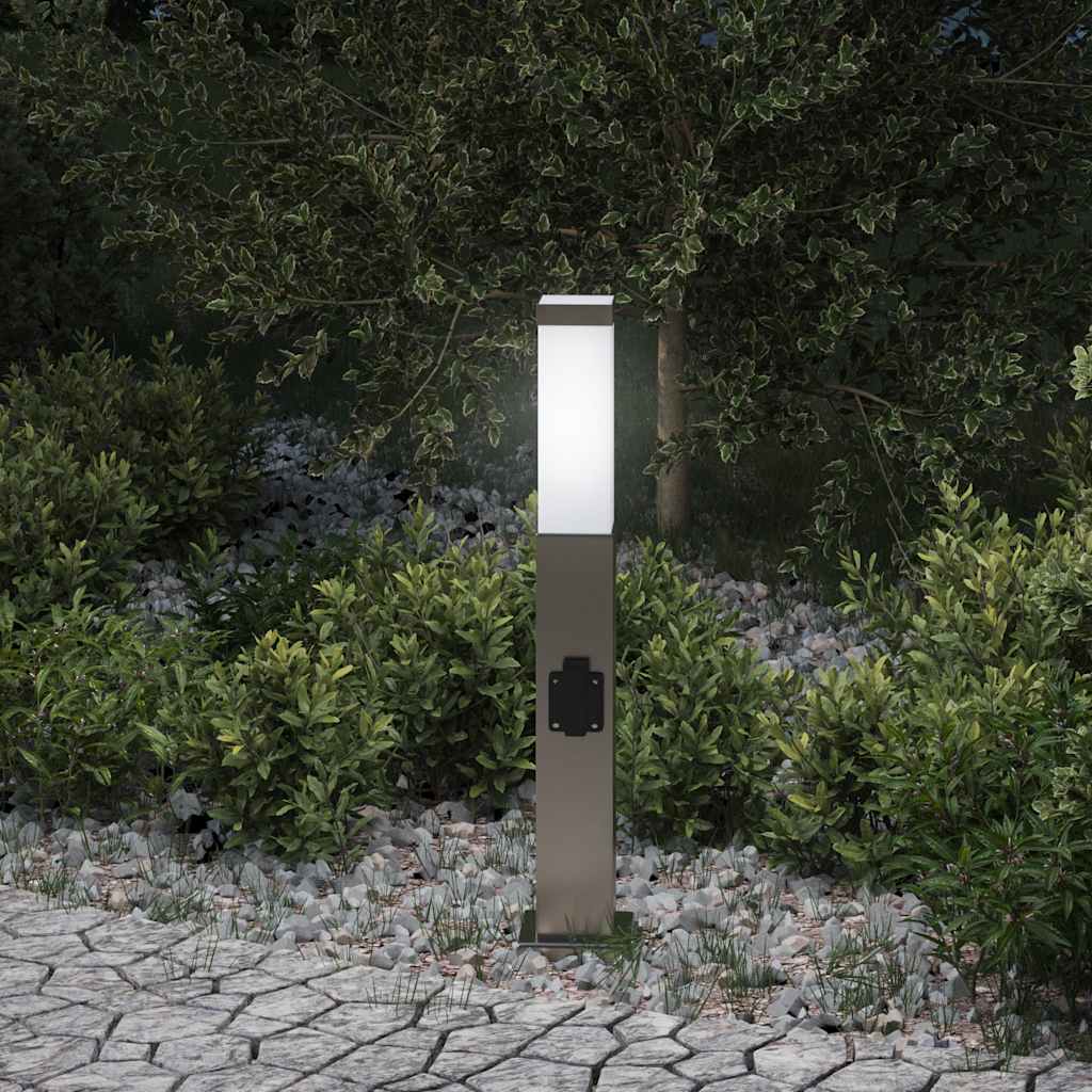 Bolderarmatuur Met Stopcontact 50 Cm Rvs Ip44