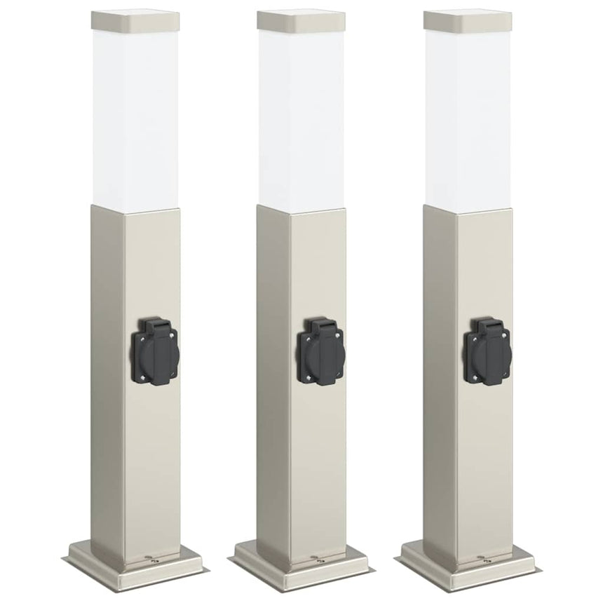 Bolderverlichting Met Stopcontact 3 Stuks 50 Cm Rvs Ip44