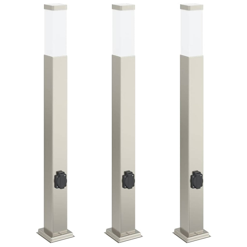 Bolderverlichting Met Stopcontact 3 Stuks 80 Cm Rvs Ip44