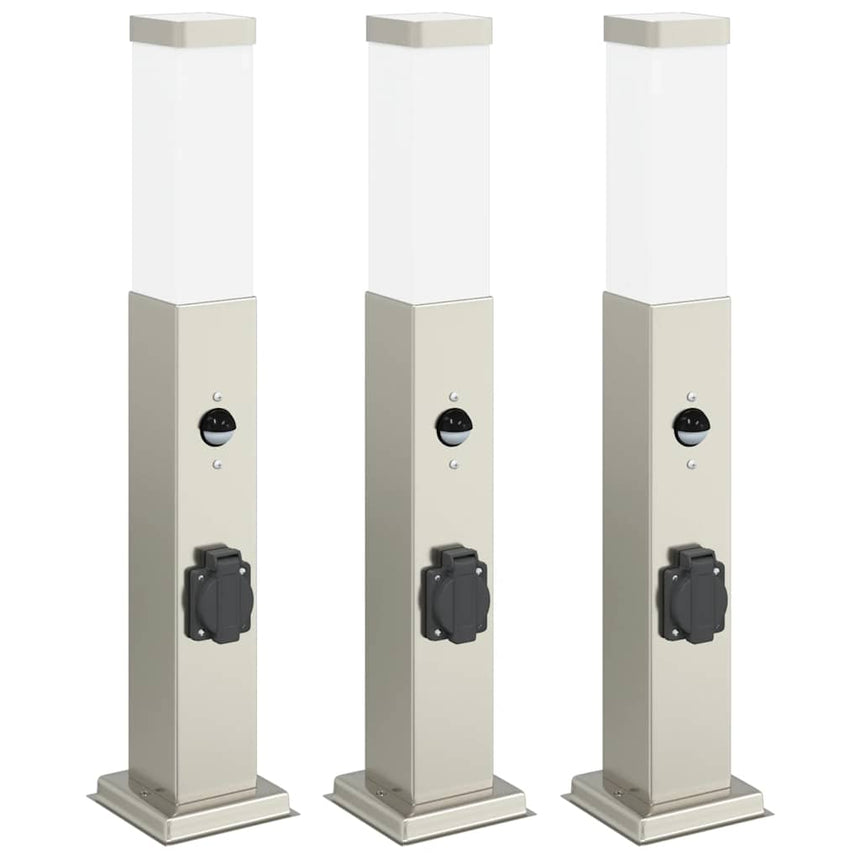 Bolderverlichting Met Sensor En Stopcontact 3 Stuks 50 Cm Roestvrij Staal Ip44