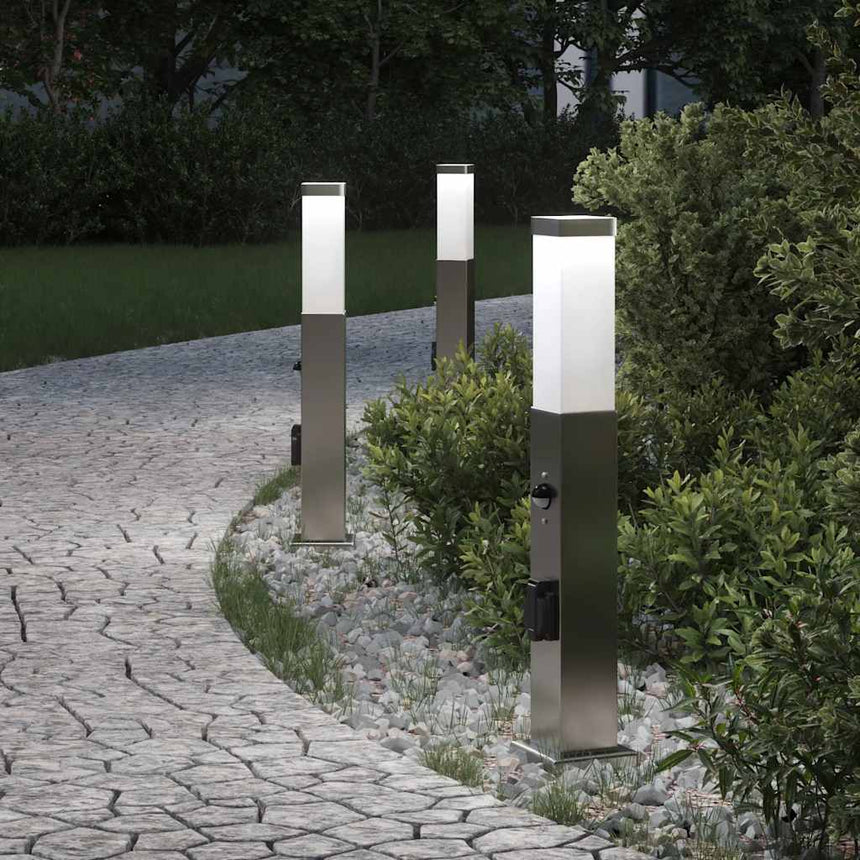 Bolderverlichting Met Sensor En Stopcontact 3 Stuks 50 Cm Roestvrij Staal Ip44