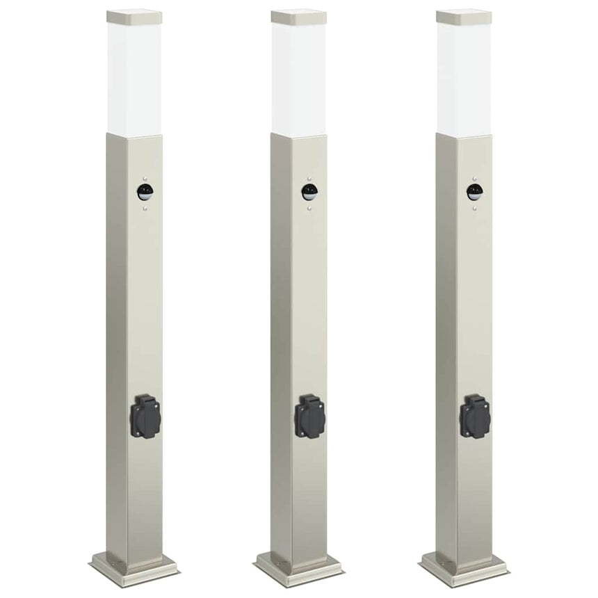 Bolderverlichting Met Sensor En Stopcontact 3 Stuks 80 Cm Roestvrij Staal Ip44