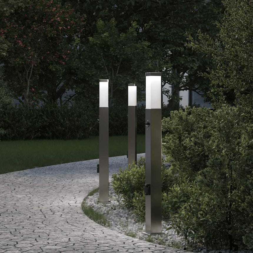 Bolderverlichting Met Sensor En Stopcontact 3 Stuks 80 Cm Roestvrij Staal Ip44