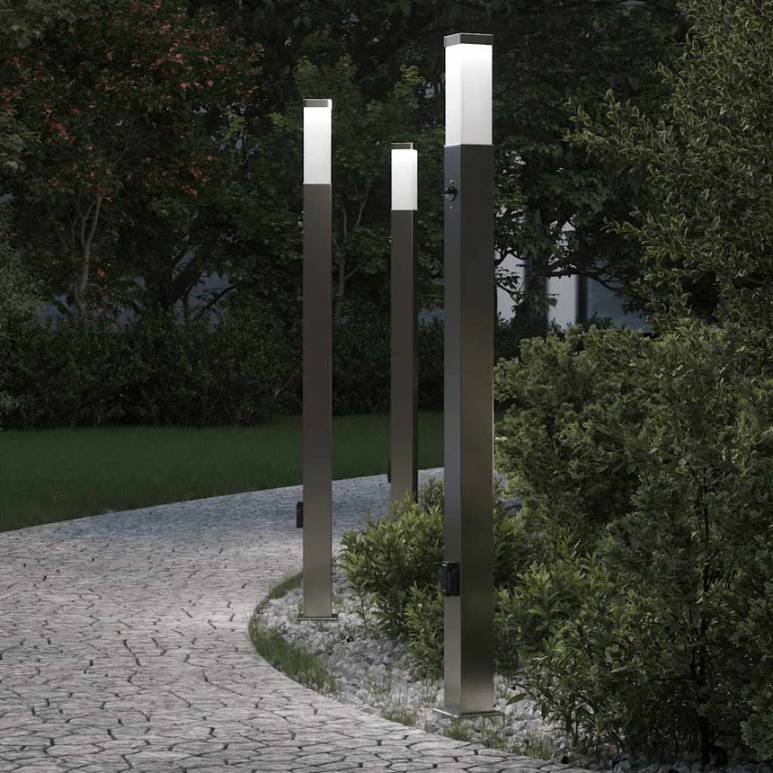 Bolderverlichting Met Sensor En Stopcontact 3 Stuks 110 Cm Roestvrij Staal Ip44